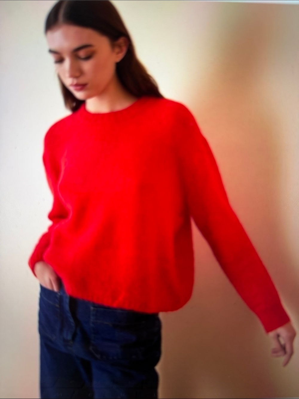 Babaton sz XS oversize Mohair Alpaca orangey red crew neck sweater luxe ARITZIA